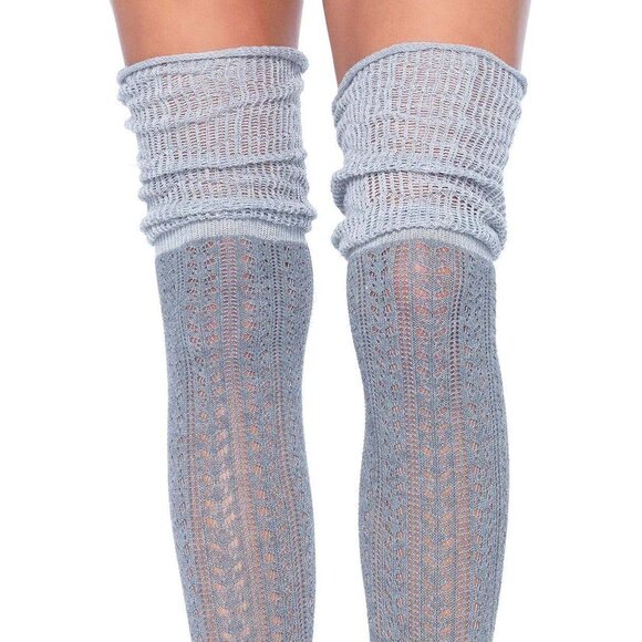 Knee Scrunch Stockings Womens One Size Soft Gray Woven Socks with Reinforced Toe - Picture 4 of 6